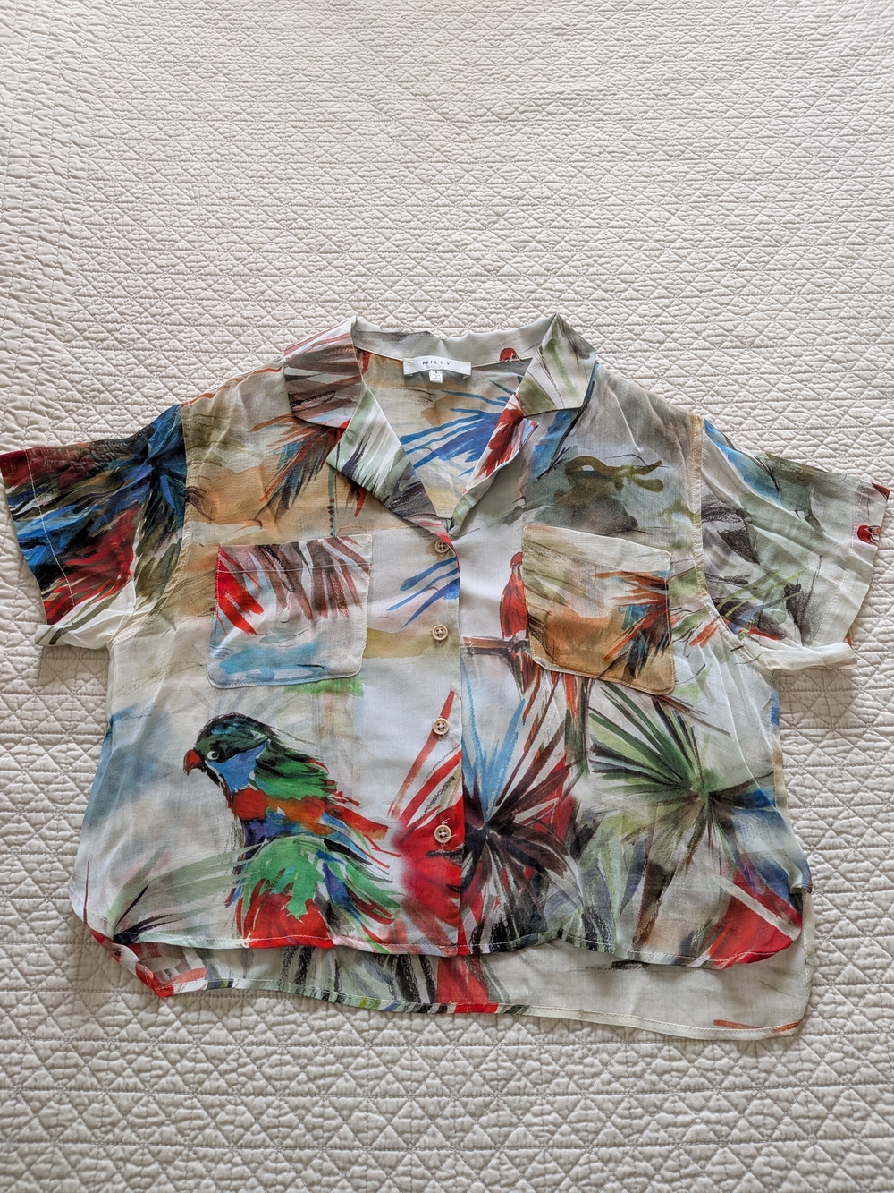 Milly Tropical Palm Sheer Button Down